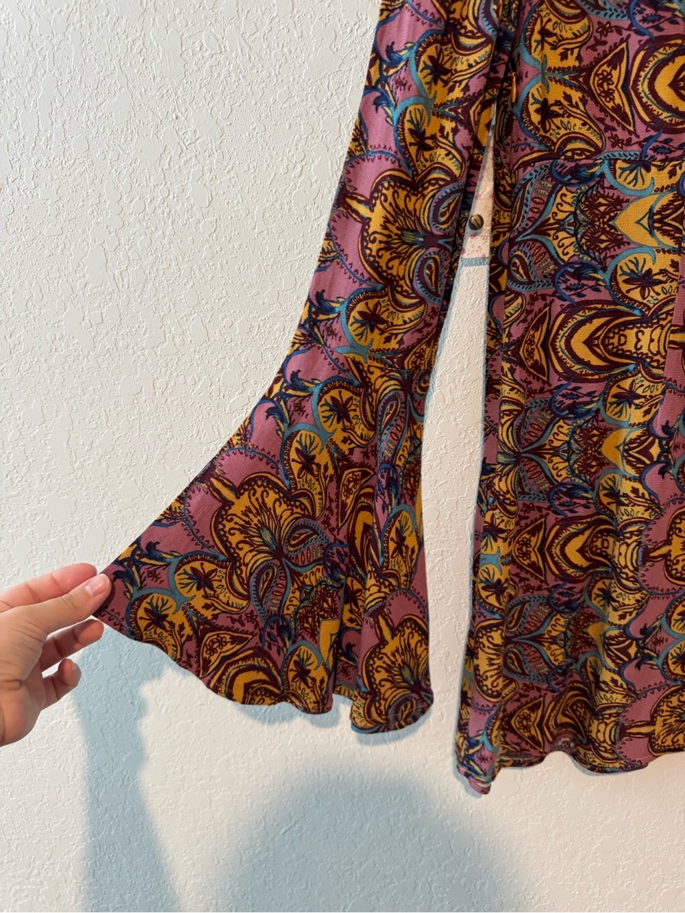 Free People Paisley Keyhole Mini Dress in Mustard, Purple, and Black - Picture 5 of 6
